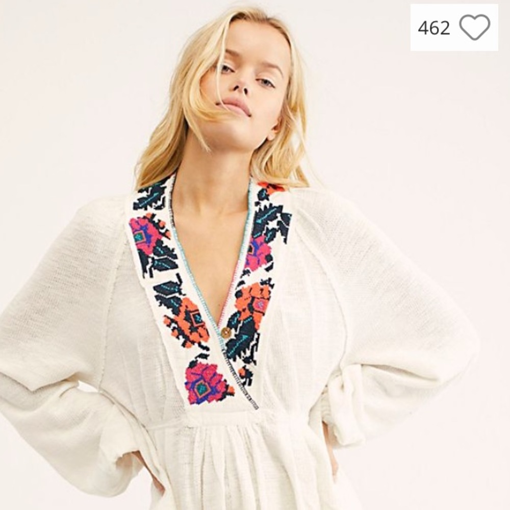 Free People White Embroidered Tunic